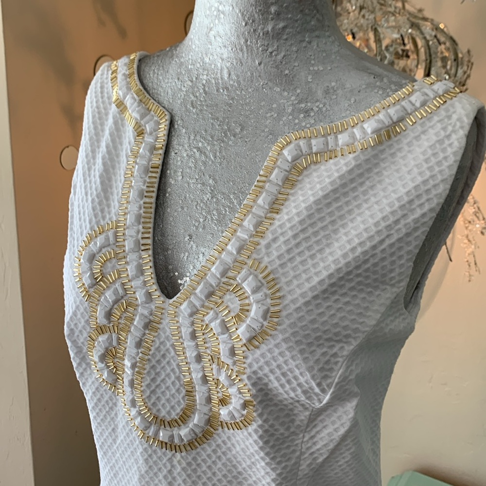 Lilly Pulitzer White cotton white gold and white embellishments size 8 - Picture 3 of 11